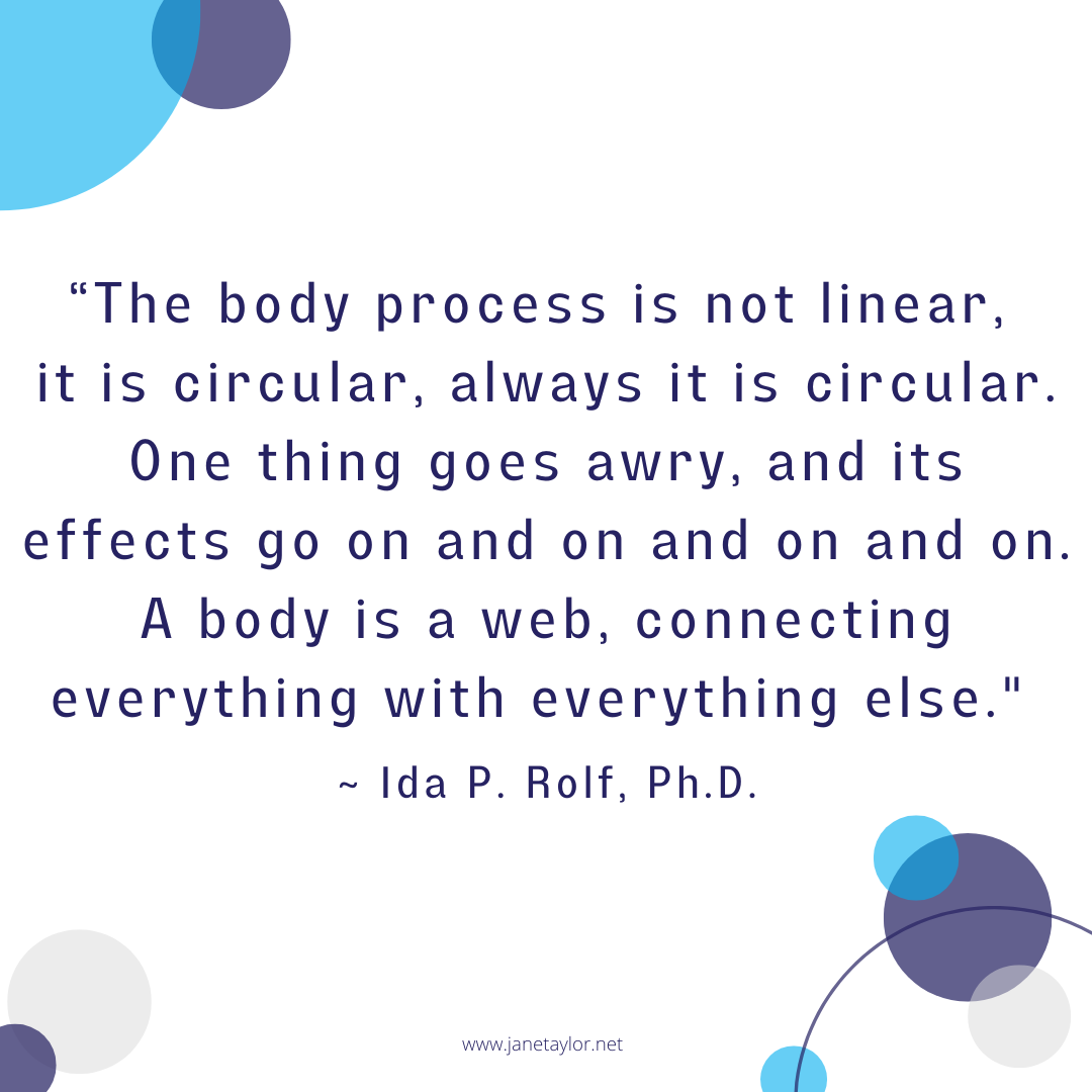 JT - The body process is not linear,  it is circular, always it is circular. One thing goes awry, and its effects go on and on and on and on. A body is a web, connecting everything with everything-2